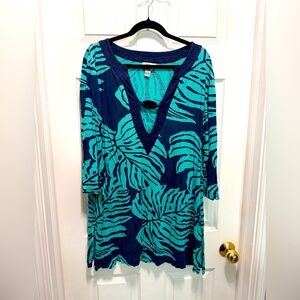 Tropical Leaf Print Swim Cover-Up